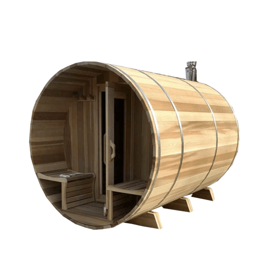7' x 6' Barrel Sauna with Changeroom & Porch