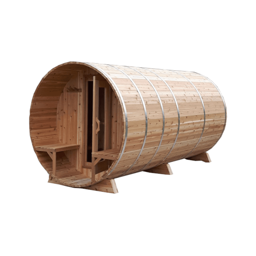 7' x 7' Barrel Sauna with Changeroom & Porch